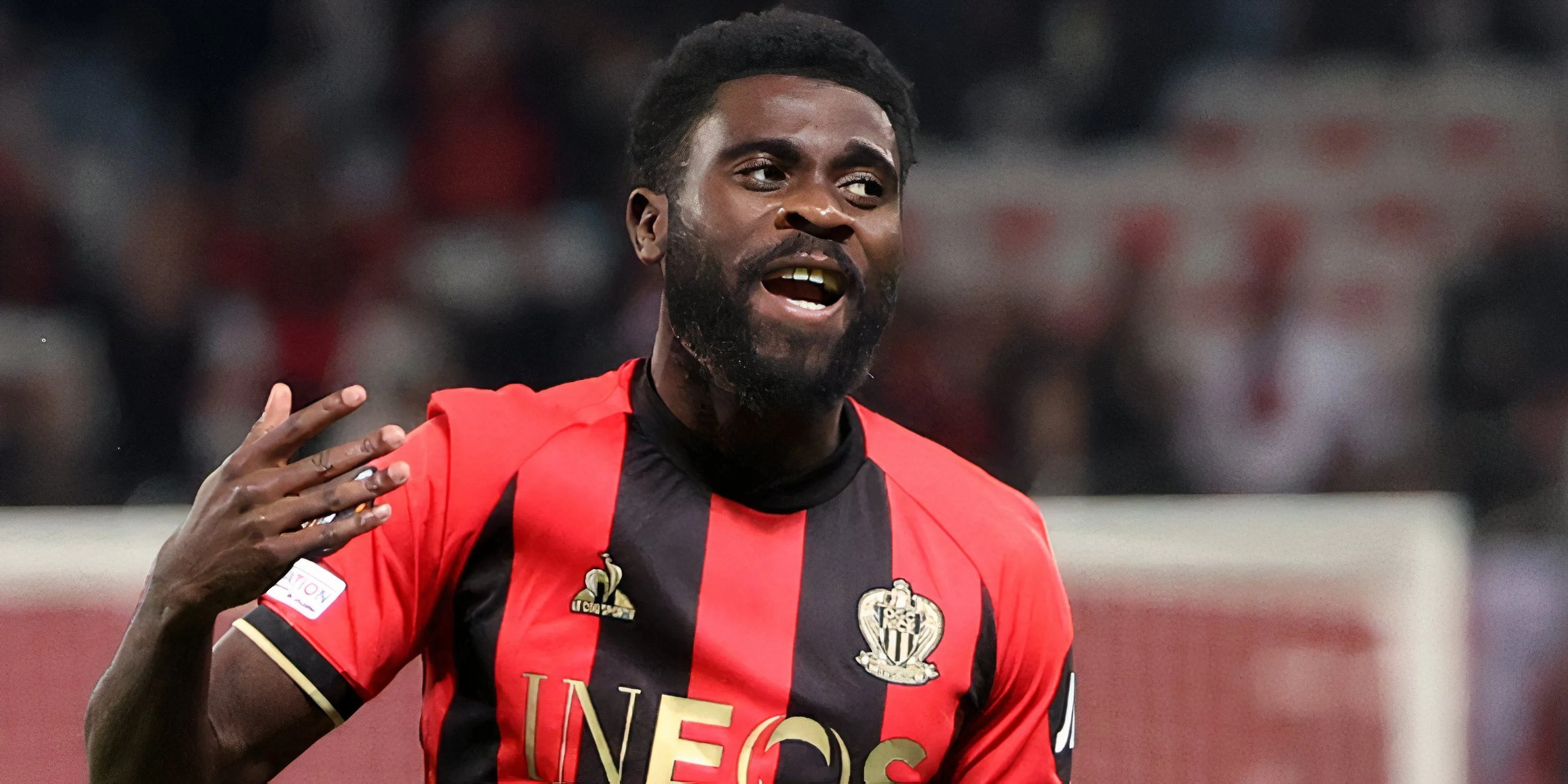 Jeremie Boga trong màu áo CLB OGC Nice, mục tiêu chuyển nhượng mới của Leeds United
